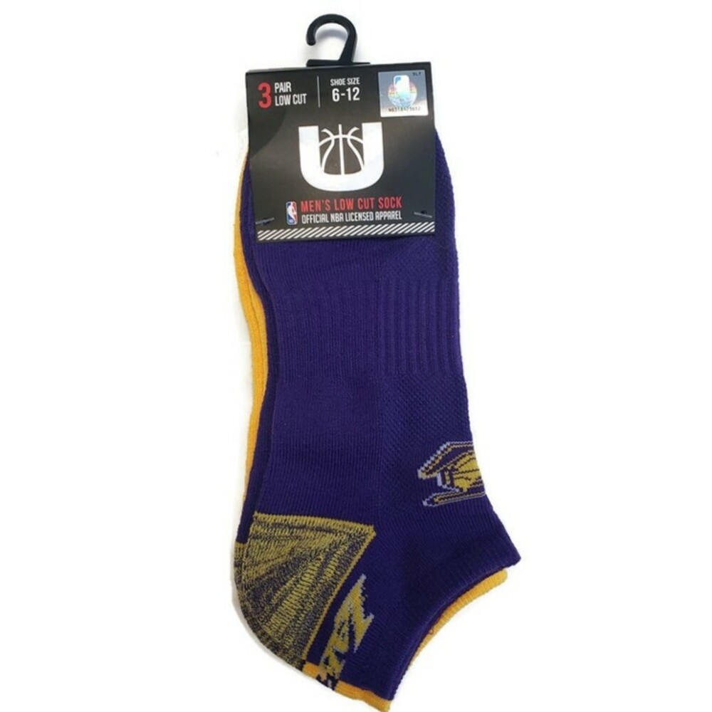 NBA Shoe Size 6-12 Los Angeles Lakers Mens 3 Pair Of Low Cut Socks Purple Gray